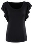 Casual Round Neck Plain Ruffled Short Sleeve T-Shirt