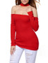 Halter Special Cutout Plain Long Sleeve T-Shirt