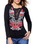 Casual Trendy Deep V-Neck Lace-Up Printed Long Sleeve T-Shirt