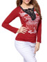 Casual Trendy Deep V-Neck Lace-Up Printed Long Sleeve T-Shirt