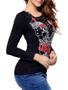 Casual Trendy Deep V-Neck Lace-Up Printed Long Sleeve T-Shirt