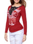 Casual Trendy Deep V-Neck Lace-Up Printed Long Sleeve T-Shirt