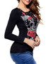 Casual Trendy Deep V-Neck Lace-Up Printed Long Sleeve T-Shirt