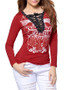 Casual Trendy Deep V-Neck Lace-Up Printed Long Sleeve T-Shirt