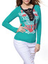 Casual Trendy Deep V-Neck Lace-Up Printed Long Sleeve T-Shirt