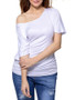 Casual One Shoulder Plain Short Sleeve T-Shirt