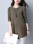 Casual Longline Round Neck Decorative Button Plain Long Sleeve T-Shirt