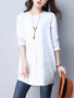 Casual Longline Round Neck Decorative Button Plain Long Sleeve T-Shirt