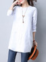 Casual Longline Round Neck Decorative Button Plain Long Sleeve T-Shirt