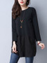 Casual Longline Round Neck Decorative Button Plain Long Sleeve T-Shirt