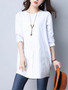 Casual Longline Round Neck Decorative Button Plain Long Sleeve T-Shirt