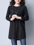 Casual Longline Round Neck Decorative Button Plain Long Sleeve T-Shirt