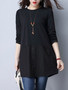 Casual Longline Round Neck Decorative Button Plain Long Sleeve T-Shirt