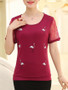 Casual Embroidery Hollow Out Plain Short Sleeve T-Shirt