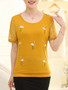 Casual Embroidery Hollow Out Plain Short Sleeve T-Shirt