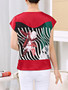 Casual Round Neck Asymmetric Stripe Floral Dramatic Short Sleeve T-Shirt