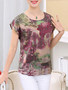Casual Round Neck Abstract Print Graceful Short Sleeve T-Shirt