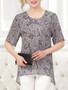 Casual Round Neck Asymmetric Hem Printed Short Sleeve T-Shirt