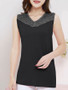 Casual V-Neck Decorative Lace Patchwork Plain Sleeveless T-Shirt