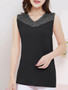 Casual V-Neck Decorative Lace Patchwork Plain Sleeveless T-Shirt