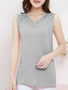 Casual V-Neck Decorative Lace Patchwork Plain Sleeveless T-Shirt