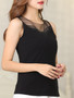 Casual Round Neck Patchwork See-Through Plain Sleeveless T-Shirt