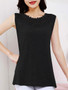 Casual Simple Designed Decorative Lace Plain Sleeveless T-Shirt