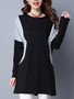 Casual Round Neck Color Block Batwing Long Sleeve T-Shirt