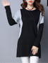 Casual Round Neck Color Block Batwing Long Sleeve T-Shirt