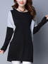 Casual Round Neck Color Block Batwing Long Sleeve T-Shirt