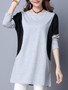 Casual Round Neck Color Block Batwing Long Sleeve T-Shirt