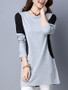 Casual Round Neck Color Block Batwing Long Sleeve T-Shirt