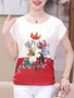 Casual Round Neck Color Block Floral Short Sleeve T-Shirt