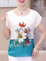 Casual Round Neck Color Block Floral Short Sleeve T-Shirt