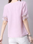 Casual V-Neck Fancy Hollow Out Plain Short Sleeve T-Shirt