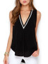 Casual Deep V-Neck Curved Hem Color Block Sleeveless T-Shirt