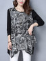 Casual Round Neck Asymmetric Hem Printed Long Sleeve T-Shirt