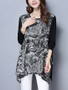 Casual Round Neck Asymmetric Hem Printed Long Sleeve T-Shirt