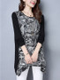 Casual Round Neck Asymmetric Hem Printed Long Sleeve T-Shirt