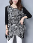 Casual Round Neck Asymmetric Hem Printed Long Sleeve T-Shirt