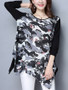 Casual Oversized Asymmetric Hem Printed Long Sleeve T-Shirt