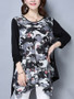 Casual Oversized Asymmetric Hem Printed Long Sleeve T-Shirt