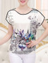 Casual Contrast Trim Floral Printed Short Sleeve T-Shirt