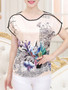 Casual Contrast Trim Floral Printed Short Sleeve T-Shirt