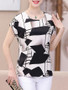 Casual Round Neck Color Block Printed Short Sleeve T-Shirt