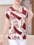 Casual Round Neck Color Block Printed Short Sleeve T-Shirt