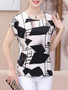 Casual Round Neck Color Block Printed Short Sleeve T-Shirt