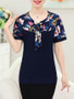 Casual Bowknot Floral Printed Short Sleeve T-Shirt