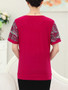 Casual Bowknot Floral Printed Short Sleeve T-Shirt