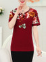 Casual Bowknot Floral Printed Short Sleeve T-Shirt